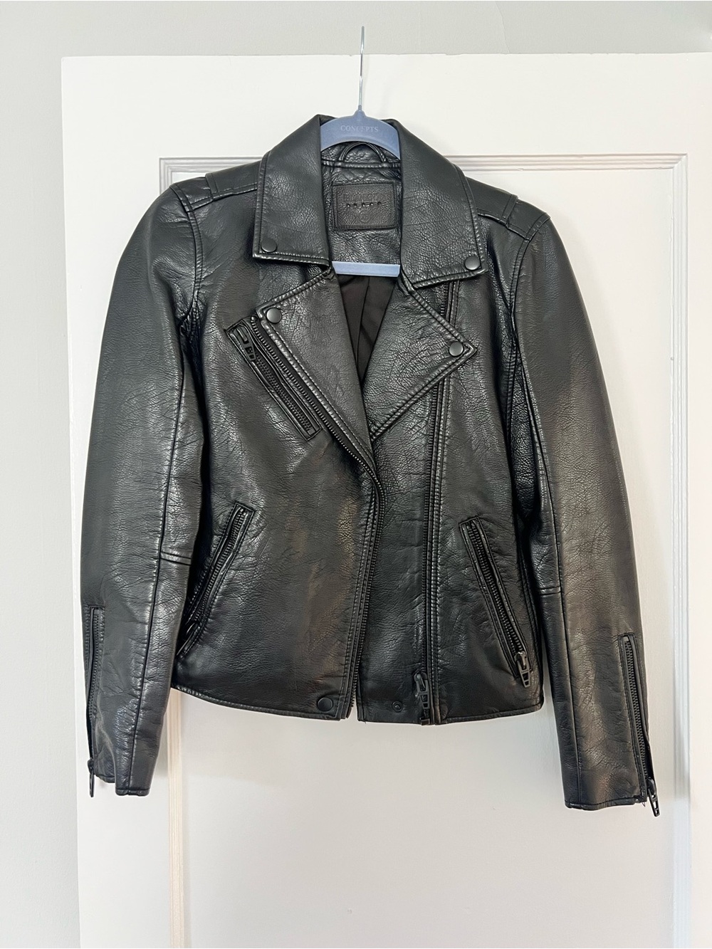 Blank NYC Black Leather Moto Jacket with Zipper Details